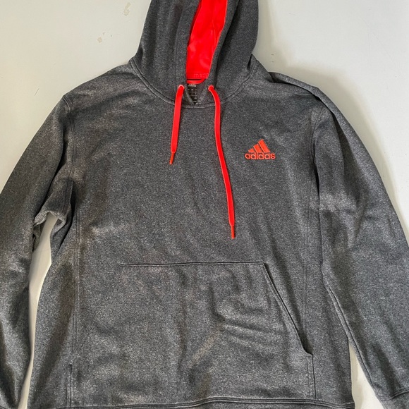 Adidas Mens Gray Neon Orange sweatshirt Hood Climawarm material Size large - Picture 2 of 13